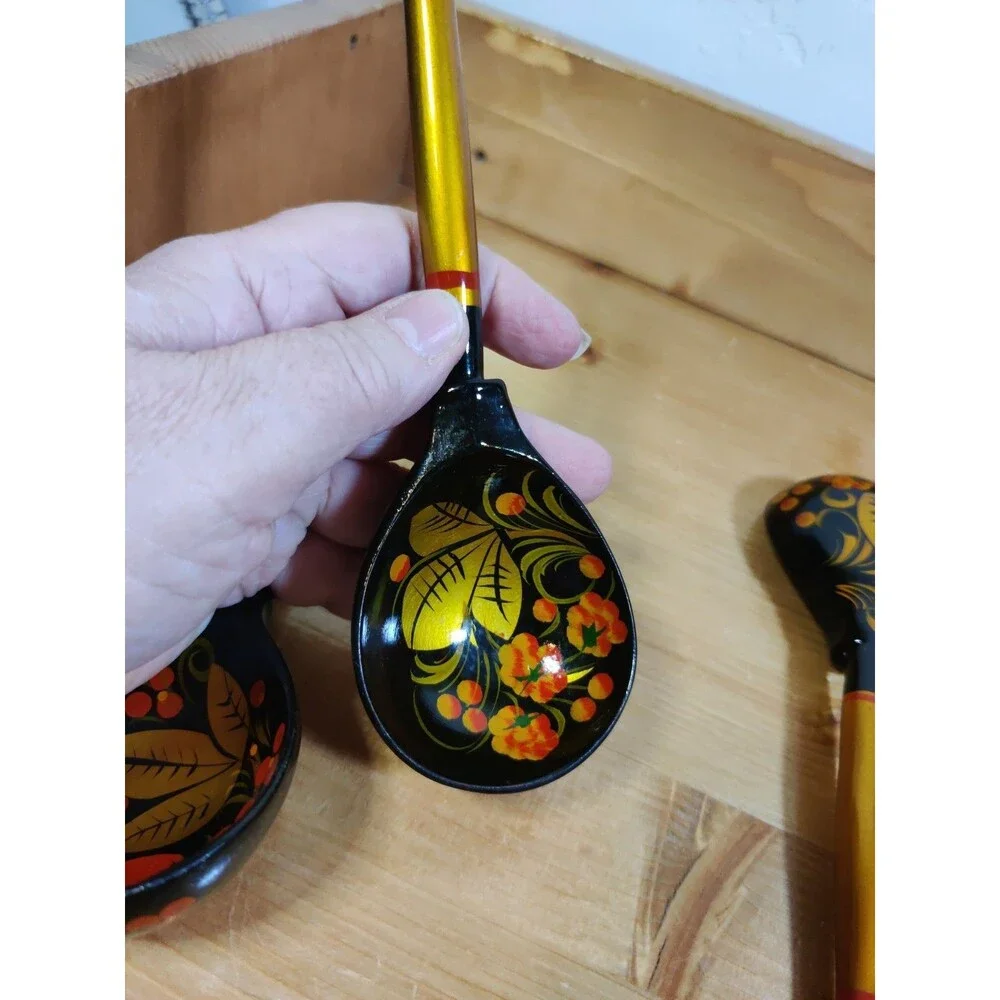 Lot Of 3 RUSSIAN KHOKHLOMA HAND PAINTED LACQUERED WOODEN SPOONS BERRIES 7